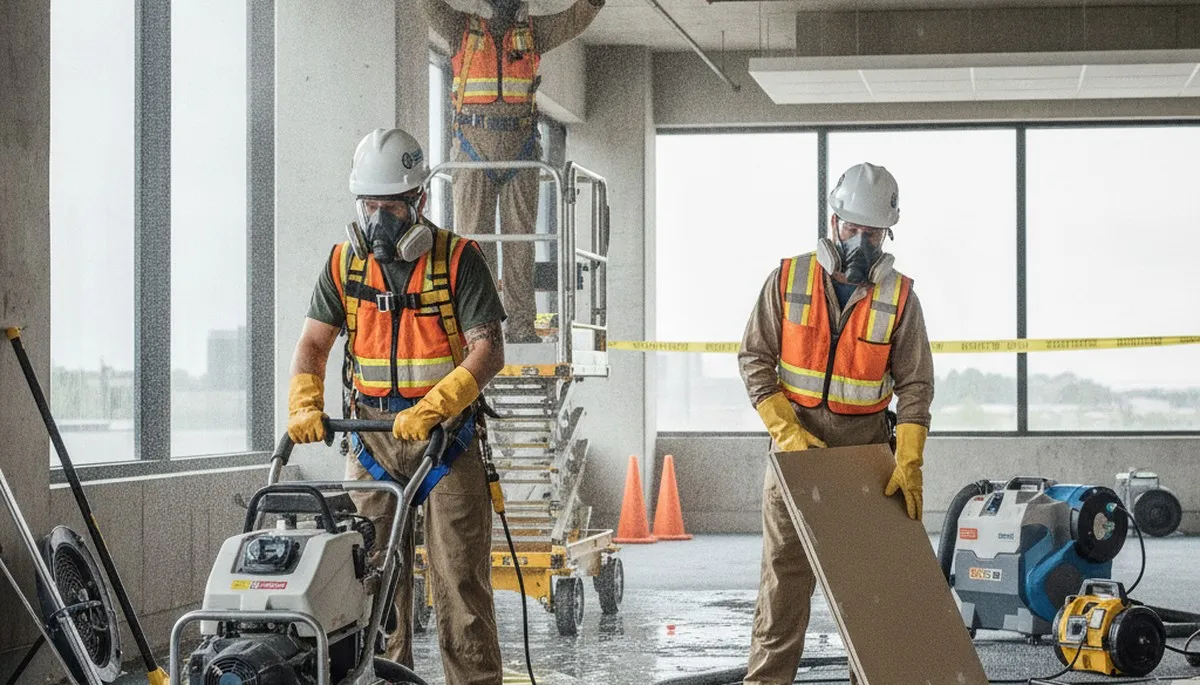 Water damage restoration team in Moreno Valley, CA responding to emergency home flooding