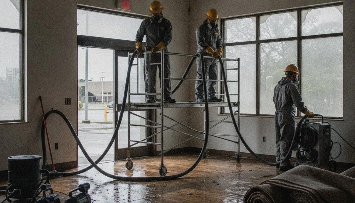 Flood damage cleanup crew restoring a Moreno Valley, CA home after water damage