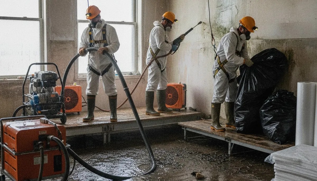 Flood damage cleanup crew restoring a Moreno Valley, CA home after water damage