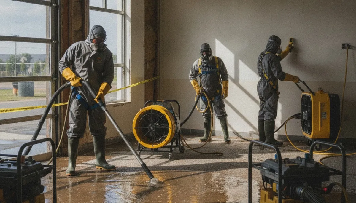 Flood damage cleanup team in Moreno Valley, CA restoring water-damaged home interiors
