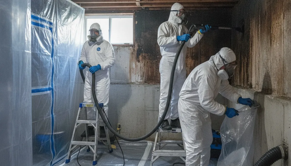 Mold removal technician restoring a Moreno Valley, CA home after water damage and moisture intrusion