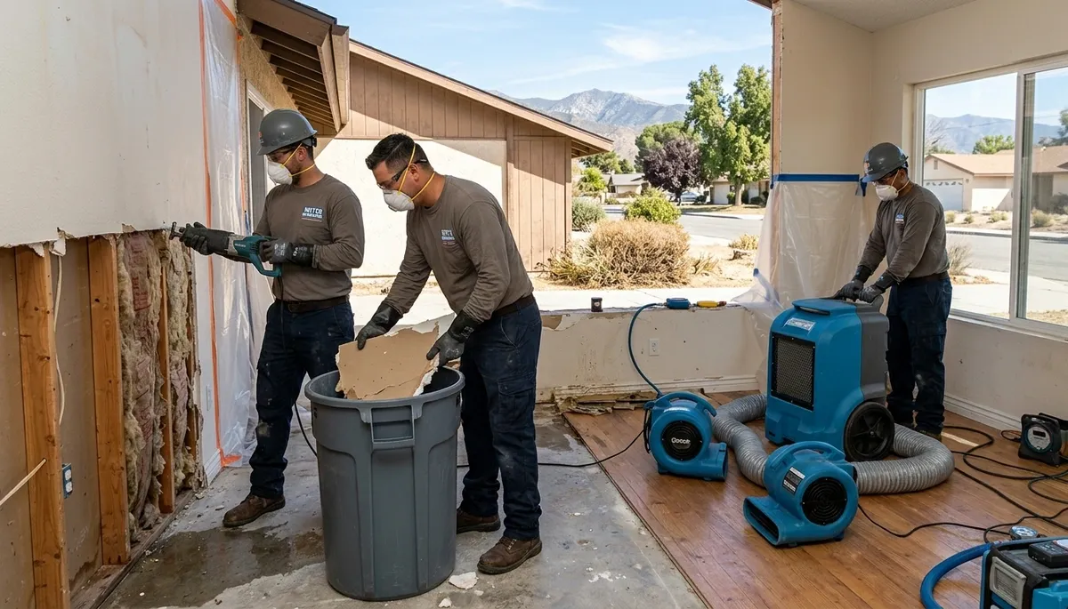 Water damage restoration team serving Moreno Valley, CA with professional cleanup equipment