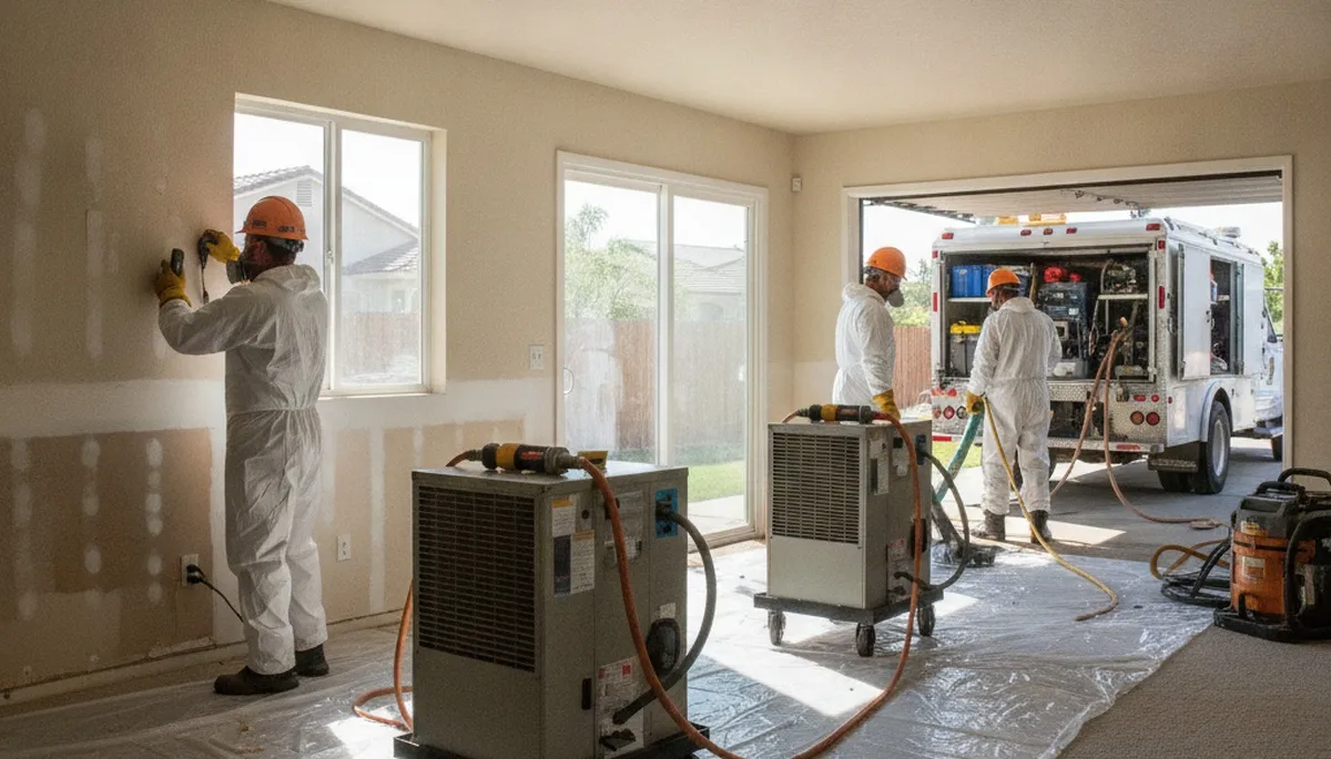 Water damage restoration team in Moreno Valley, CA handling cleanup and drying services