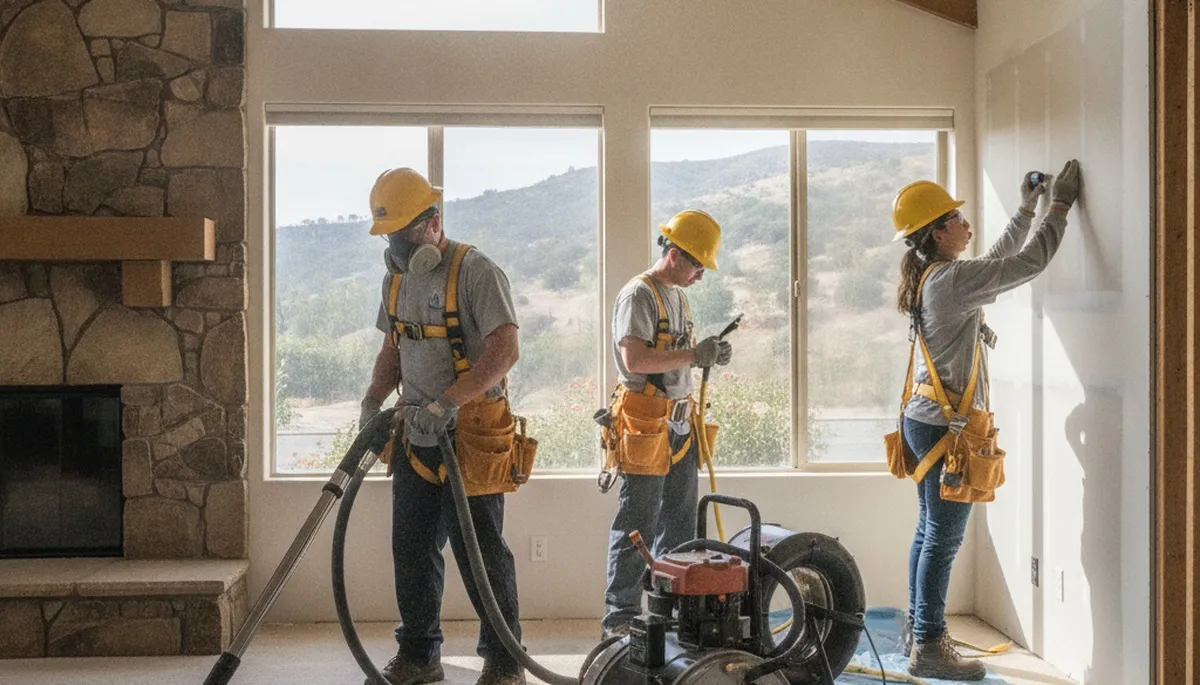Water damage restoration team serving Moreno Valley, CA with emergency cleanup equipment