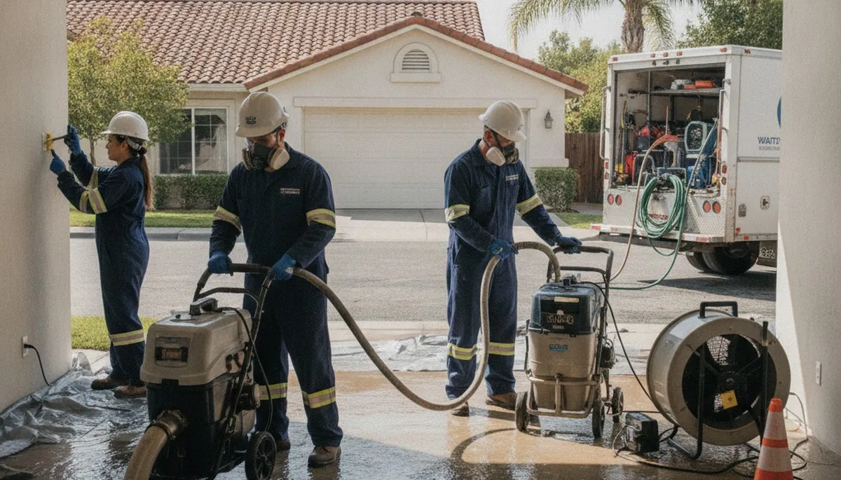 Water damage restoration team in Moreno Valley, CA providing emergency cleanup and repair services