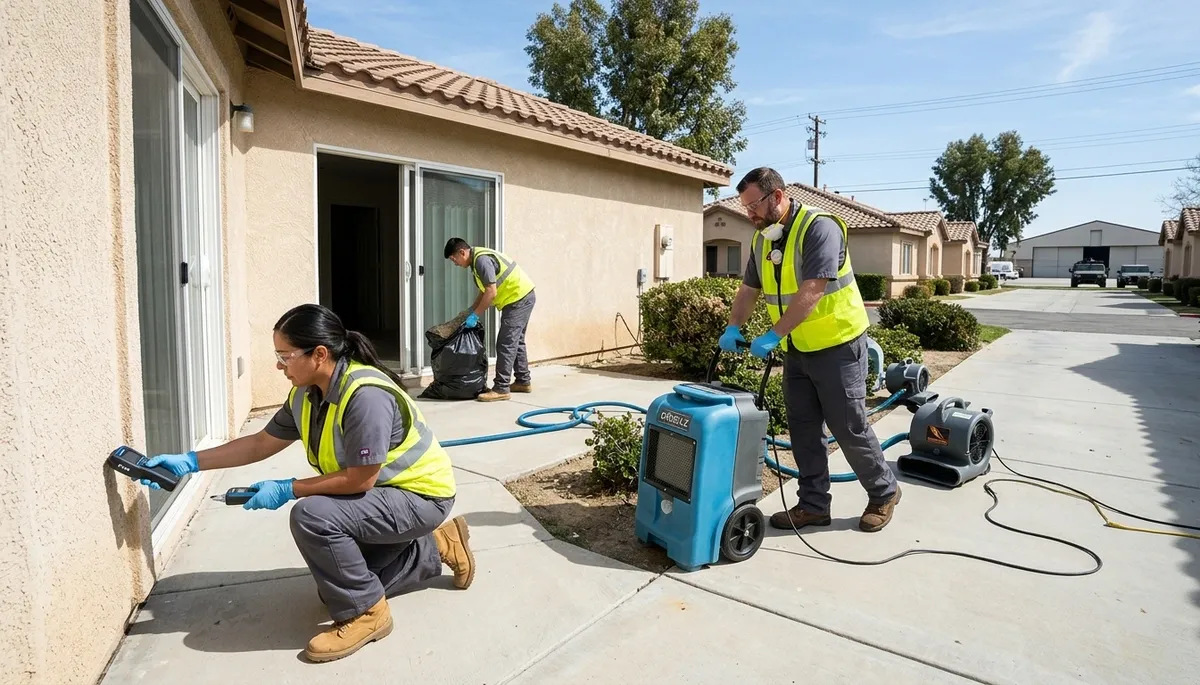 Water damage restoration team in Moreno Valley, CA providing emergency cleanup and repair