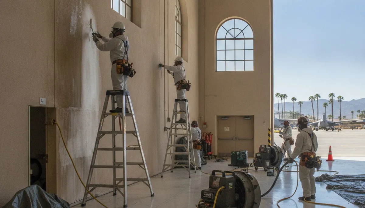 Water damage restoration team in Moreno Valley, CA inspecting and drying a damaged property