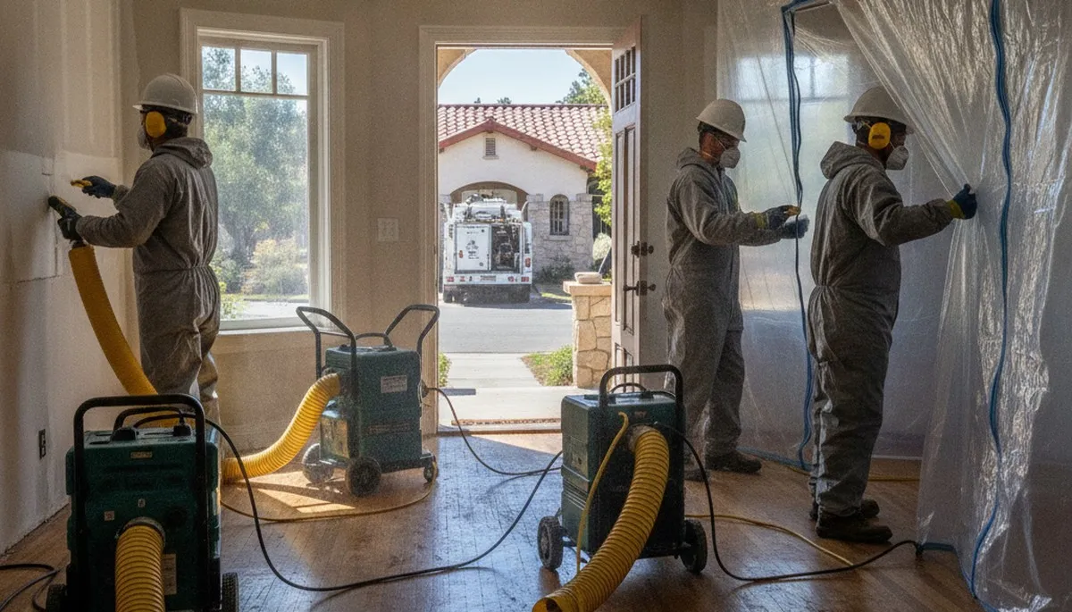 Water damage restoration team in Moreno Valley, CA assessing property damage and cleanup