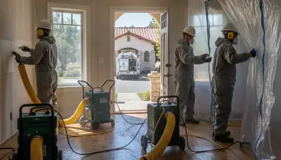 Water damage restoration team in Moreno Valley, CA assessing property damage and cleanup