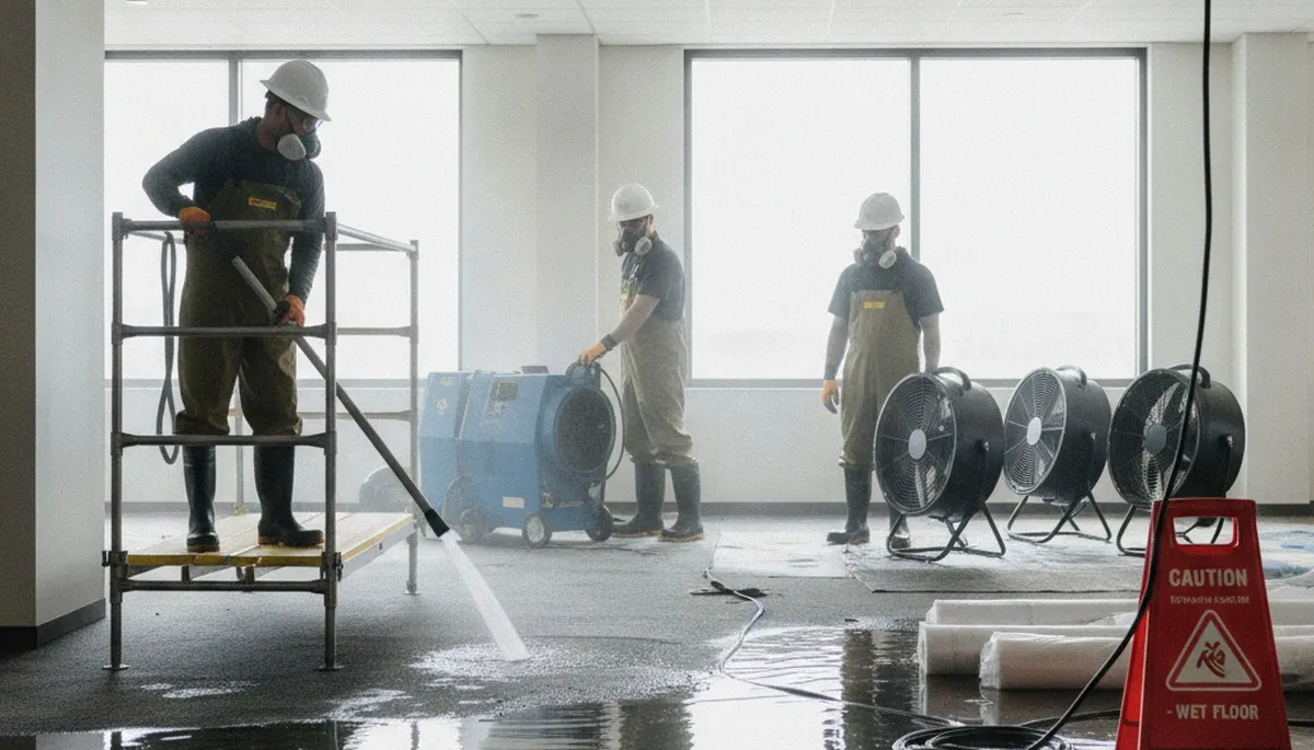 Water damage restoration team helping Moreno Valley, CA home with emergency water cleanup