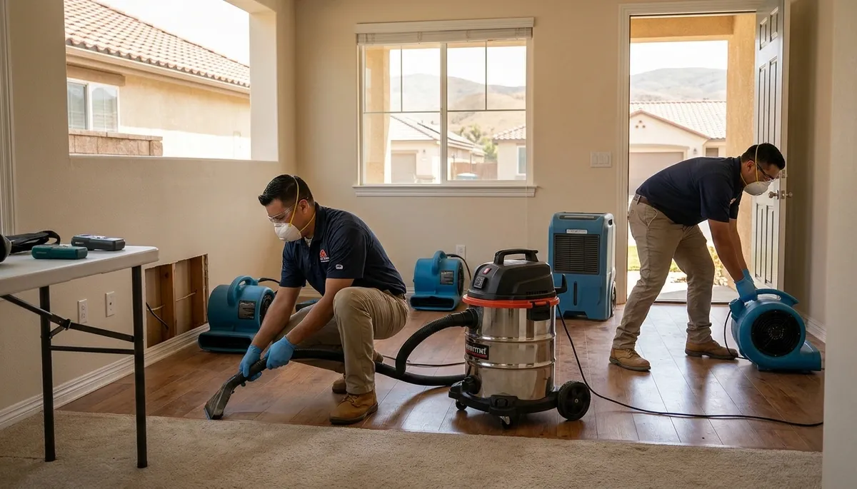 Water damage restoration team in Moreno Valley, CA handling property cleanup and drying