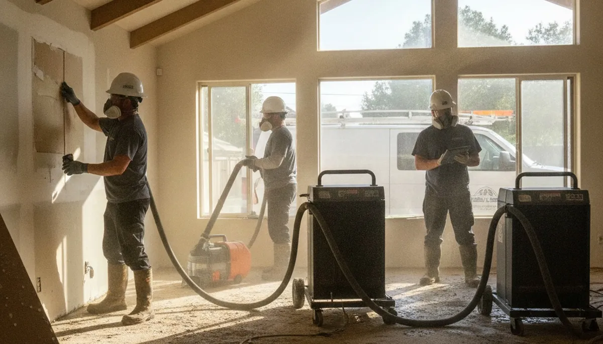 Water damage restoration team serving Moreno Valley, CA with professional cleanup equipment