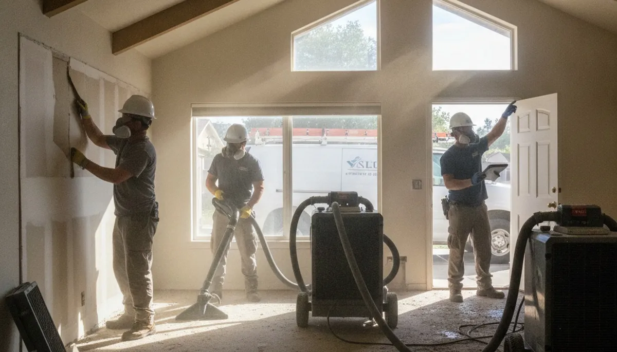 Water damage restoration team in Moreno Valley, CA providing emergency cleanup and drying services