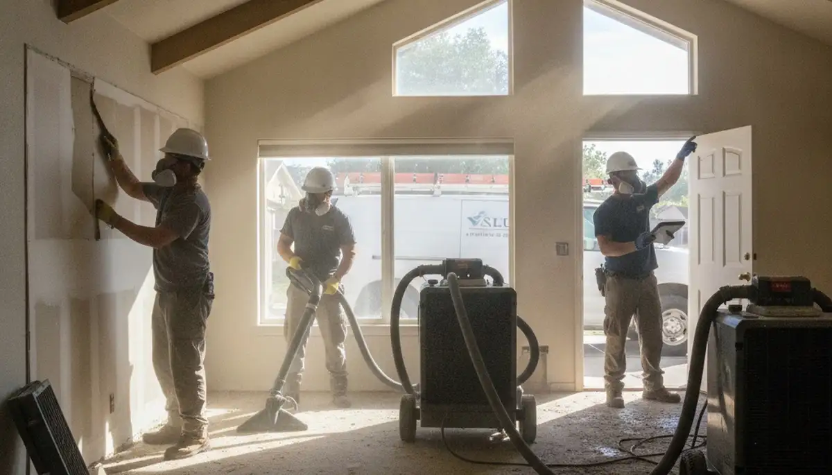 Water damage restoration team in Moreno Valley, CA providing emergency cleanup and drying services